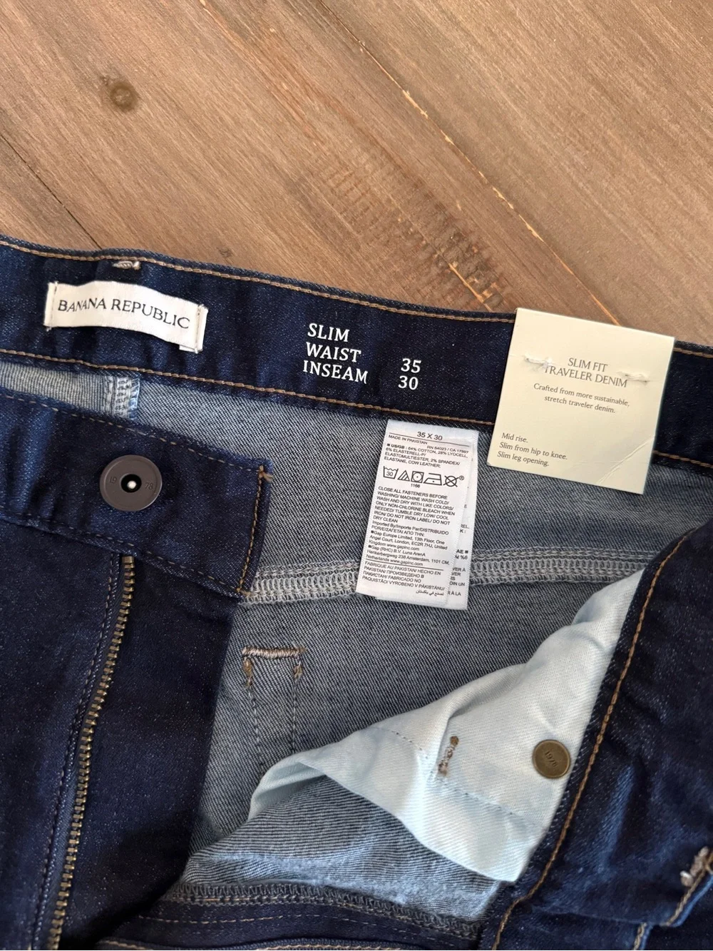 Banana Republic Men’s Slim Fit Traveler Denim Dark Indigo 35x30